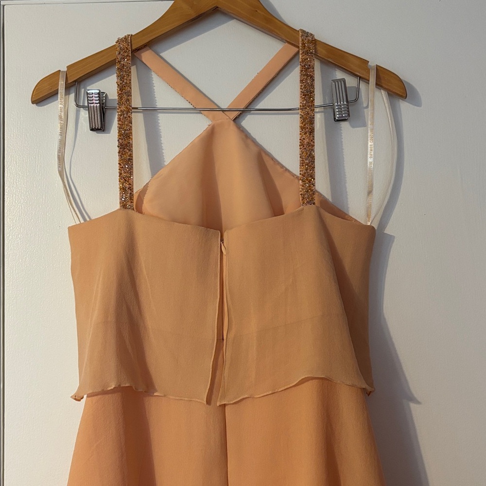 Y2K Vintage Daymor Couture Silk Halter Party Formal Beaded 8 Peach Pink Tiered M - Picture 13 of 17